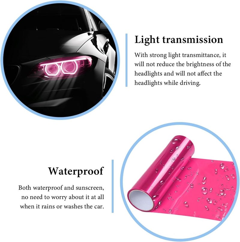 MUQIDA Headlight Vinyl Film Sticker Sheet Roll, 47.2"×11.8" Self-Adhesive Tint Vinyl Film for Car Tail Lights Fog Lights, Air-Release Headlight Tint Wrap Film with Squeegee & Cutter (Pink) - Image 4